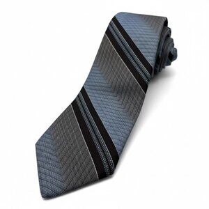 Vintage Y2K Ketch Geometric Stripe Tie Blue Gray Retro Officecore Mens Necktie
